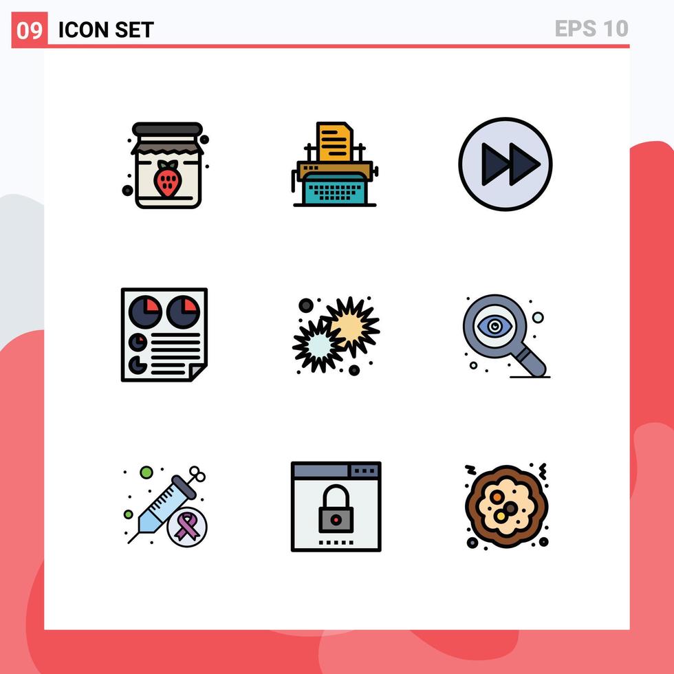 9 interface do usuário pacote de cores planas de linha cheia de sinais e símbolos modernos de elementos de design de vetores editáveis de música de documento de seta de duas páginas