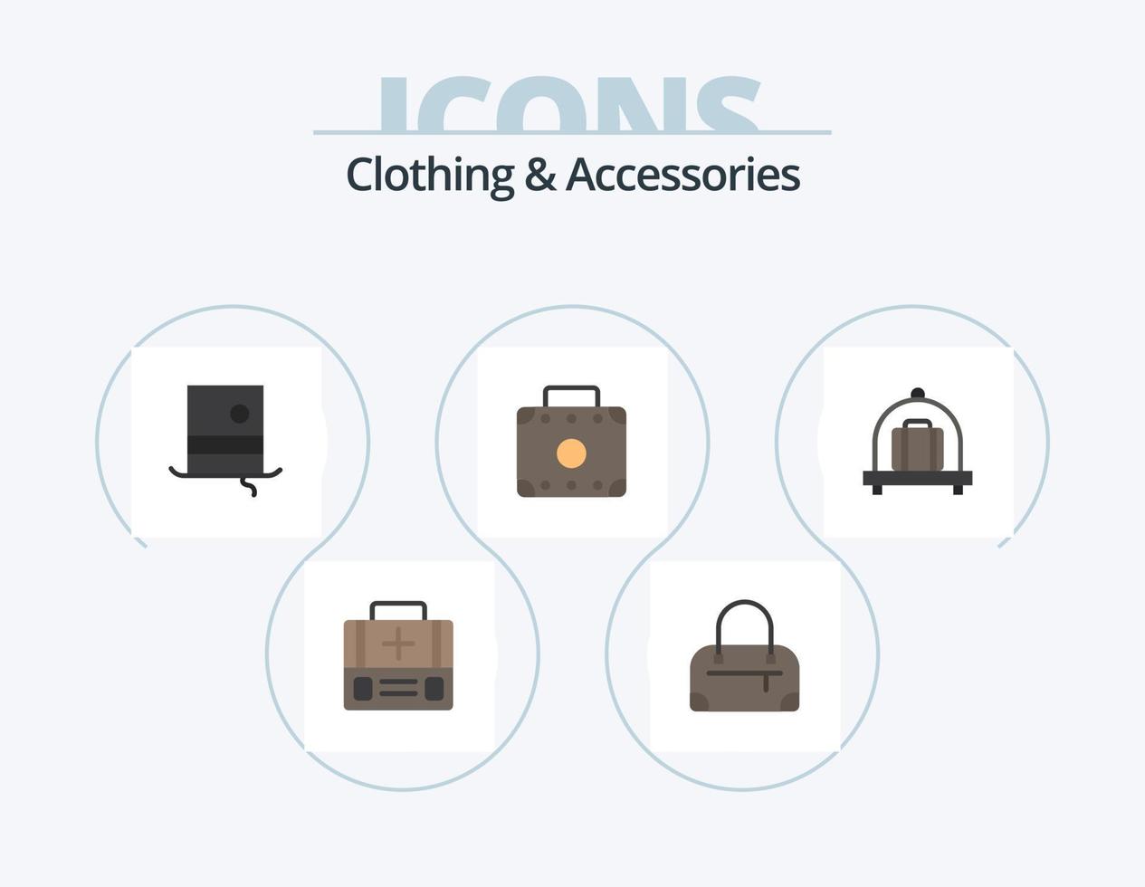 roupas e acessórios plana icon pack 5 design de ícones. . . moderno. bagagem. mala vetor