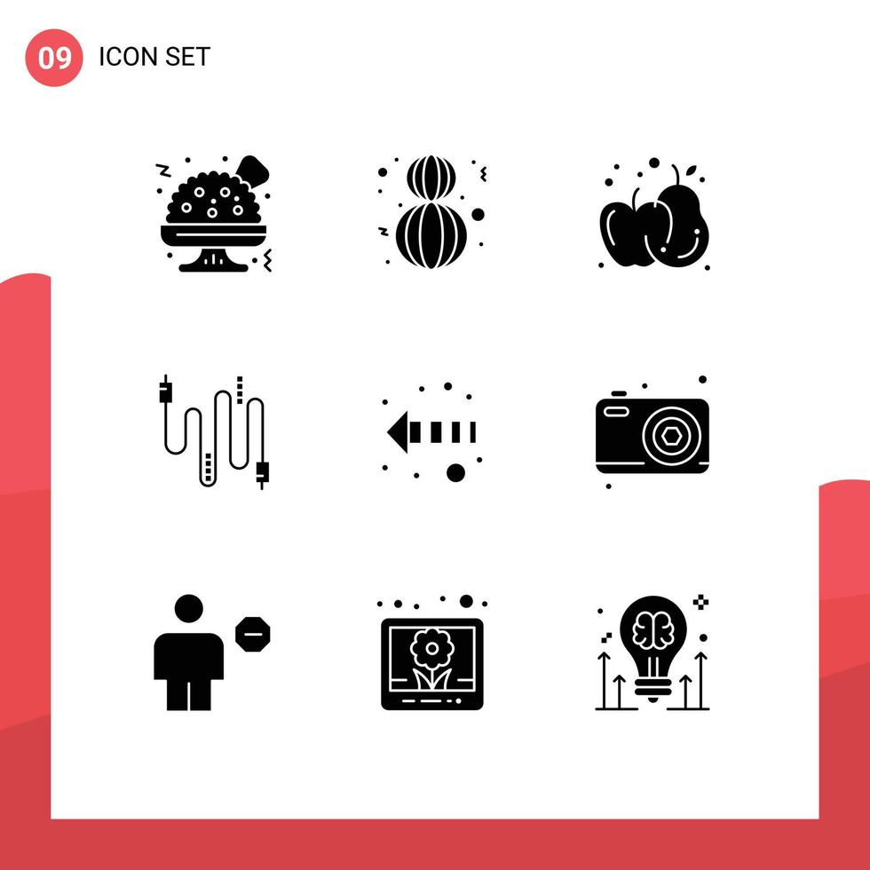9 interface do usuário pacote de glifos sólidos de sinais e símbolos modernos do pai maçã esquerda direção comunicação elementos de design de vetores editáveis