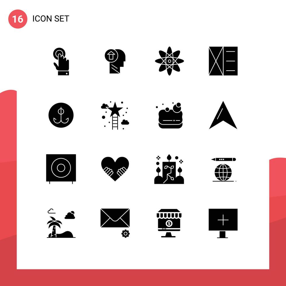 16 pacote de glifos sólidos de interface de usuário de sinais e símbolos modernos de elementos de design de vetores editáveis de ciência de moda de chamariz