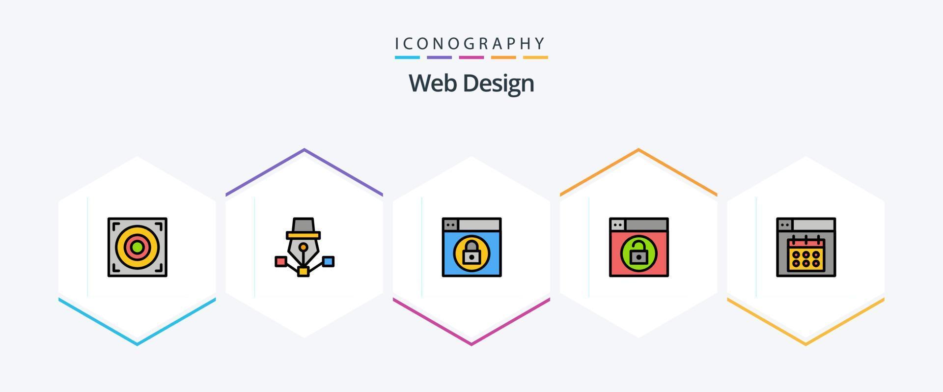 web design 25 pacote de ícones de linha preenchida, incluindo calendário. rede. rede. desbloquear. projeto vetor