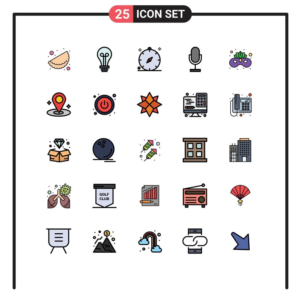 conjunto de 25 sinais de símbolos de ícones de interface do usuário modernos para direção de microfone de carnaval mic elementos de design de vetores editáveis de áudio