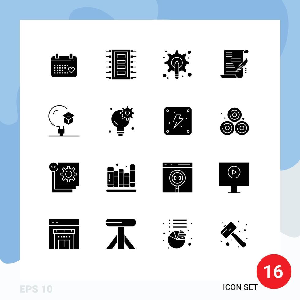 16 conceito de glifo sólido para sites móveis e aplicativos educação negócio conectar ferramenta de contrato editável elementos de design vetorial vetor