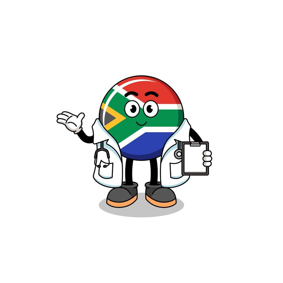 mascote dos desenhos animados do médico da bandeira da áfrica do sul vetor