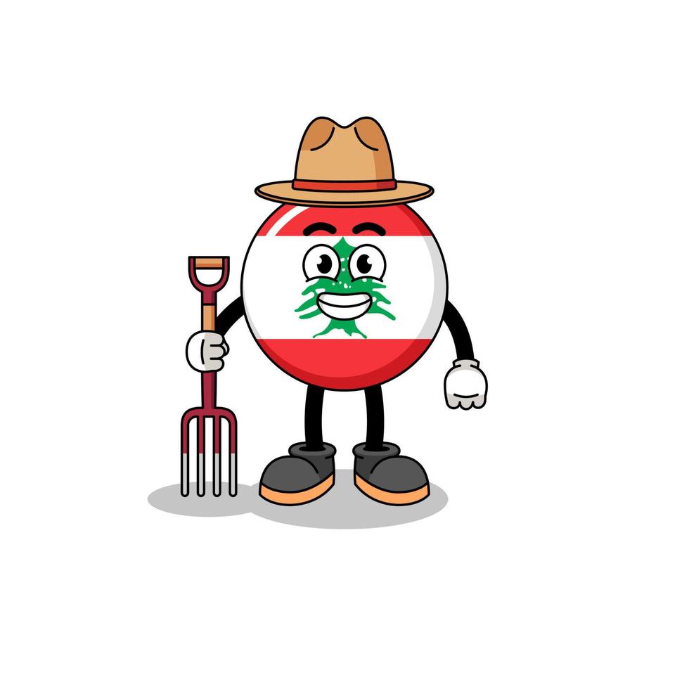 mascote dos desenhos animados do agricultor de bandeira do líbano vetor