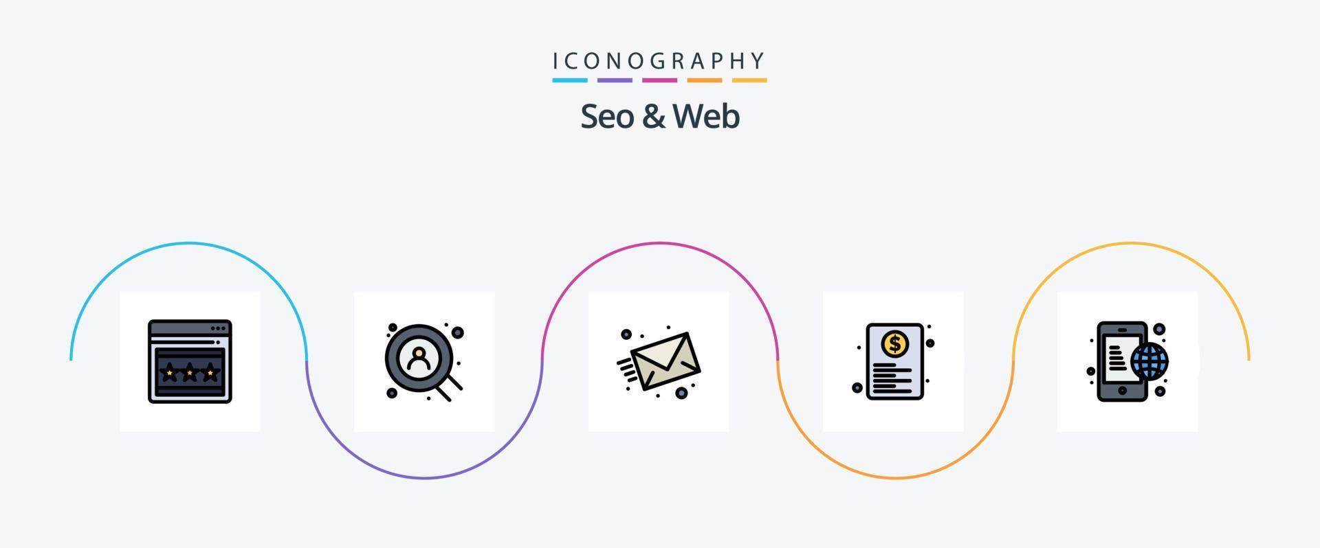 pacote de ícones de 5 ícones de SEO e linha da Web, incluindo global. negócios. mensagem. rede. página vetor