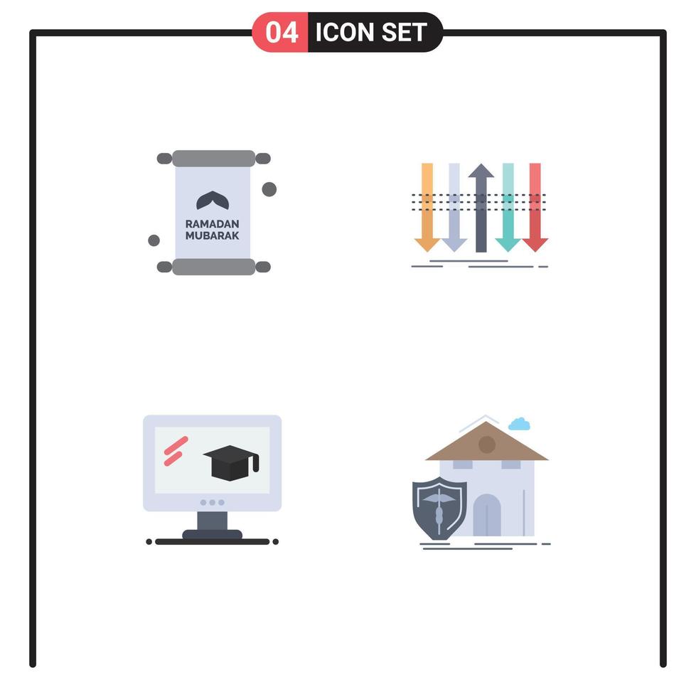 4 ícones planos universais assinam símbolos de individualidade de carta boné de negócios do ramadã elementos de design de vetores editáveis
