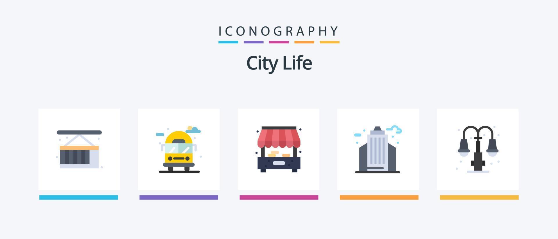 pacote de ícones plana 5 da vida na cidade, incluindo luz. cidade. cidade. escritório. vida. design de ícones criativos vetor