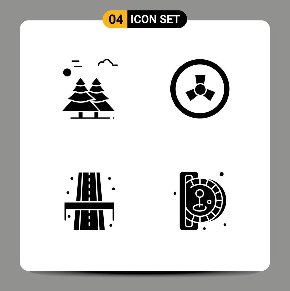 4 ícones criativos, sinais e símbolos modernos da vida alpina, pinheiros, forma nuclear, elementos de design vetorial editáveis vetor