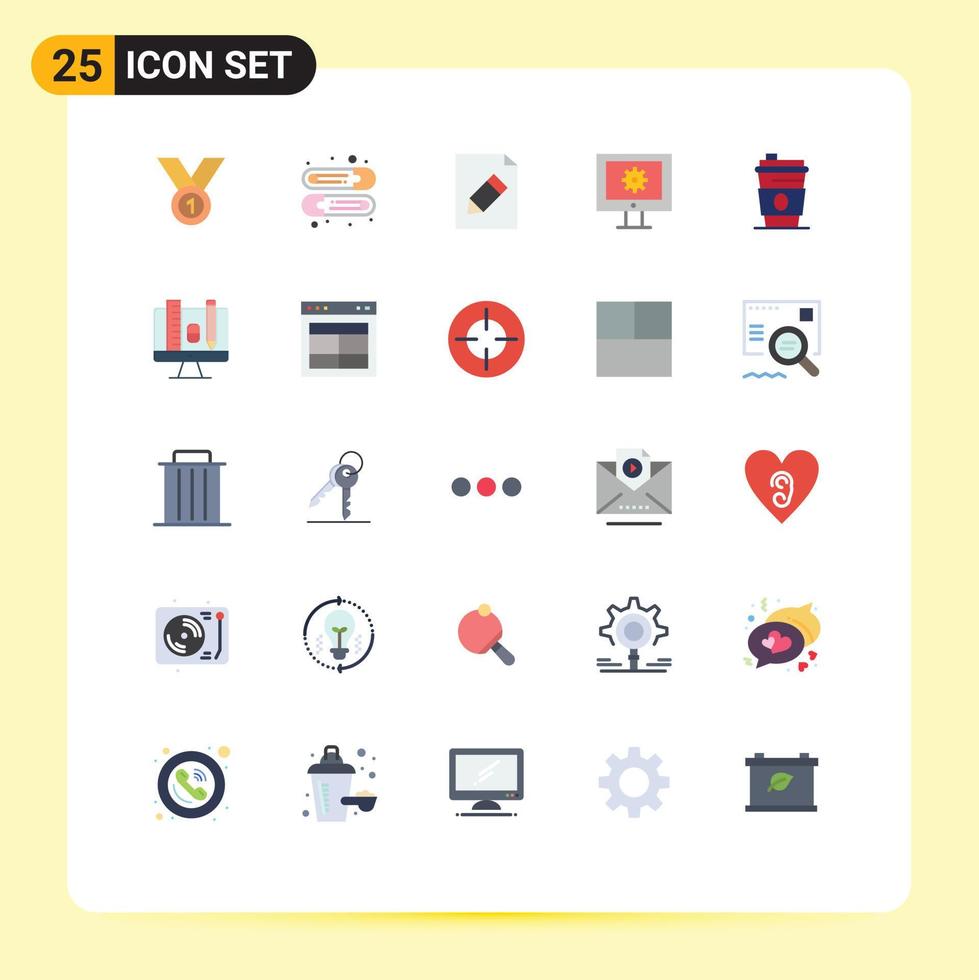Pacote de cores planas de 25 interfaces de usuário de sinais e símbolos modernos de álcool, suporte técnico para crianças, assistência técnica, lápis, elementos de design vetorial editáveis vetor