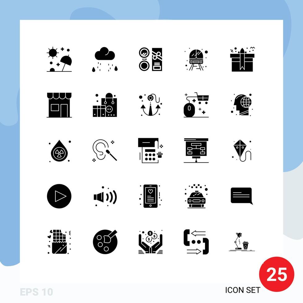 conjunto de 25 sinais de símbolos de ícones de interface do usuário modernos para chuva de serviço de veículo público tornam elementos de design de vetores editáveis