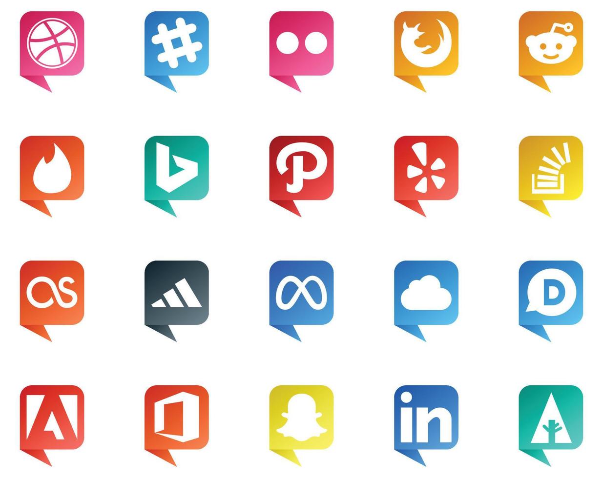 20 logotipo de estilo de bolha de fala de mídia social como pergunta de estouro de meta lastfm bing vetor
