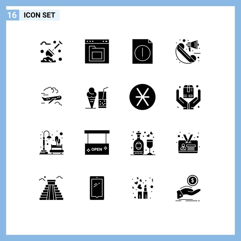 conjunto de 16 sinais de símbolos de ícones de interface do usuário modernos para interface de marketing de avião anúncio de alto-falante editável elementos de design vetorial vetor