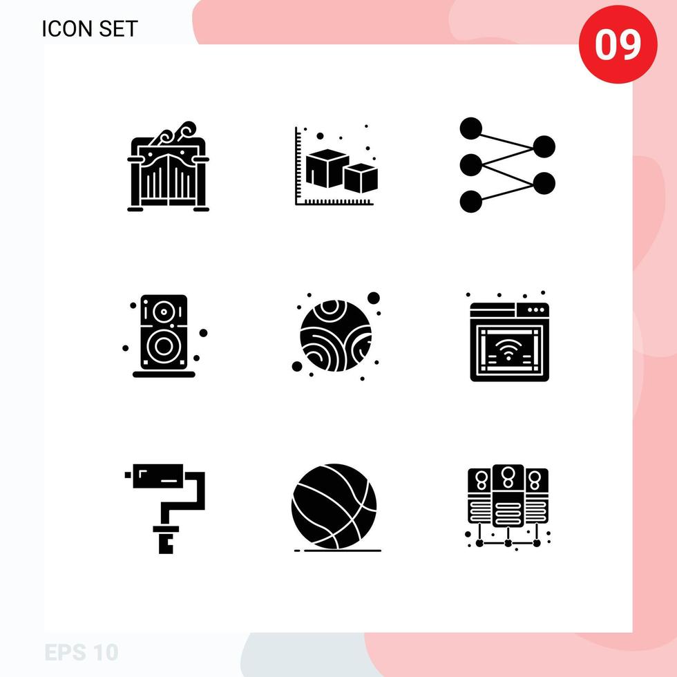 9 ícones criativos, sinais e símbolos modernos da ciência do planeta da internet, jogador de netuno, elementos de design vetorial editáveis vetor