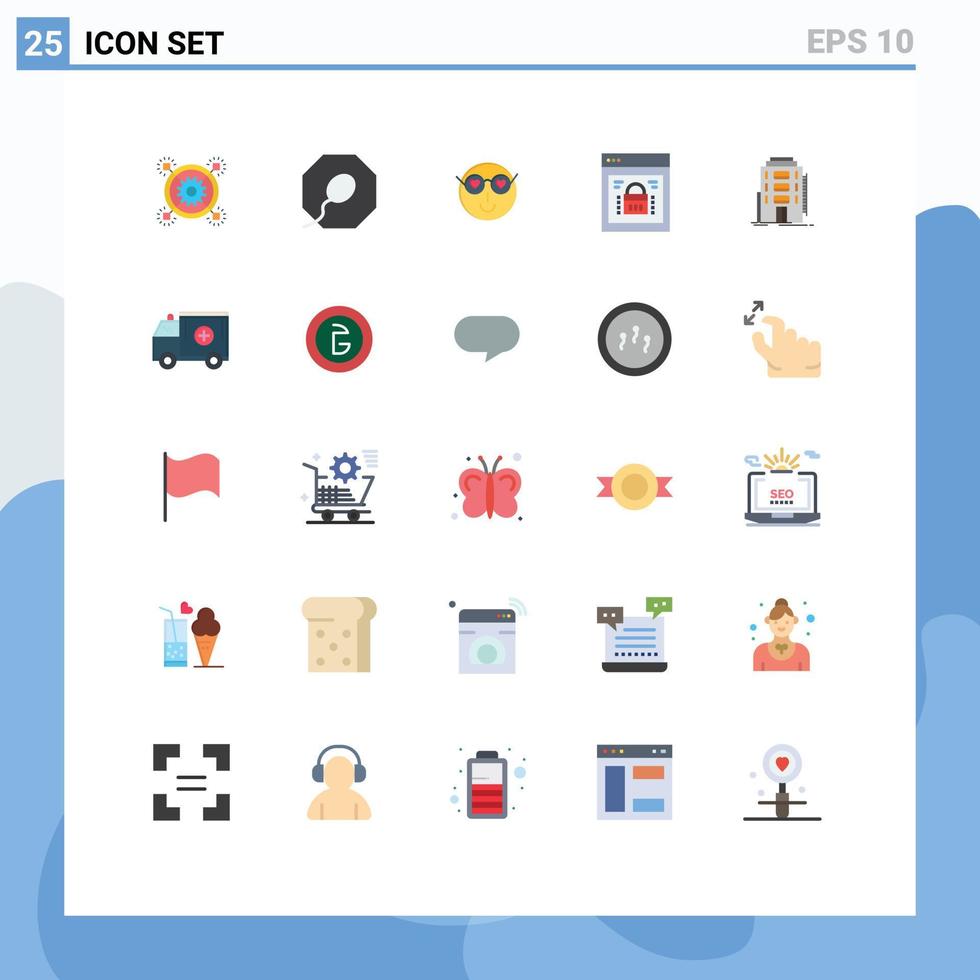 conjunto de cores planas de interface móvel de 25 pictogramas de construção de bloqueio da web emoji protegido navegador informações editáveis elementos de design vetorial vetor