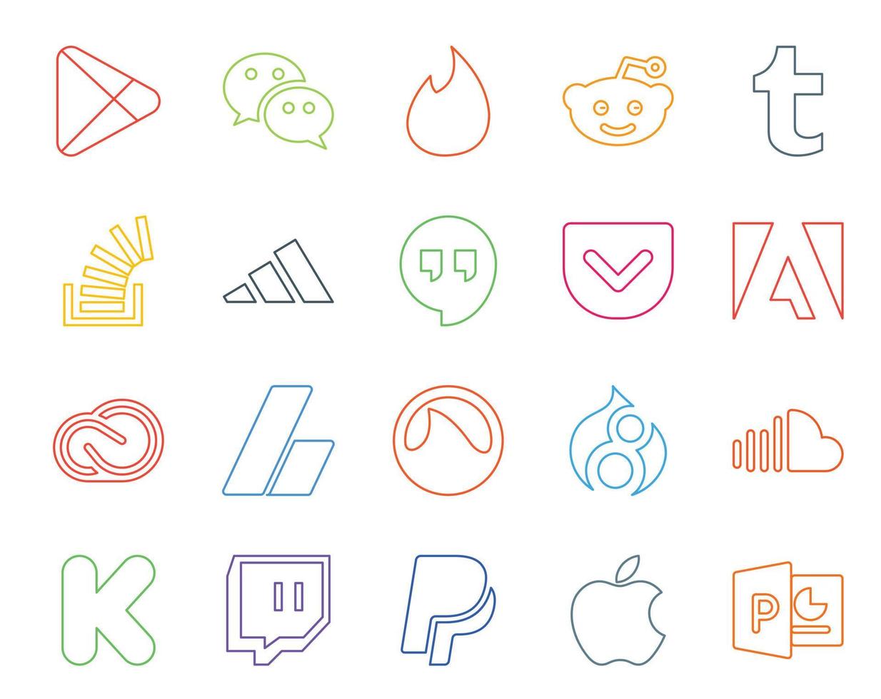 20 pacotes de ícones de mídia social, incluindo adobe creative cloud question adobe hangouts vetor