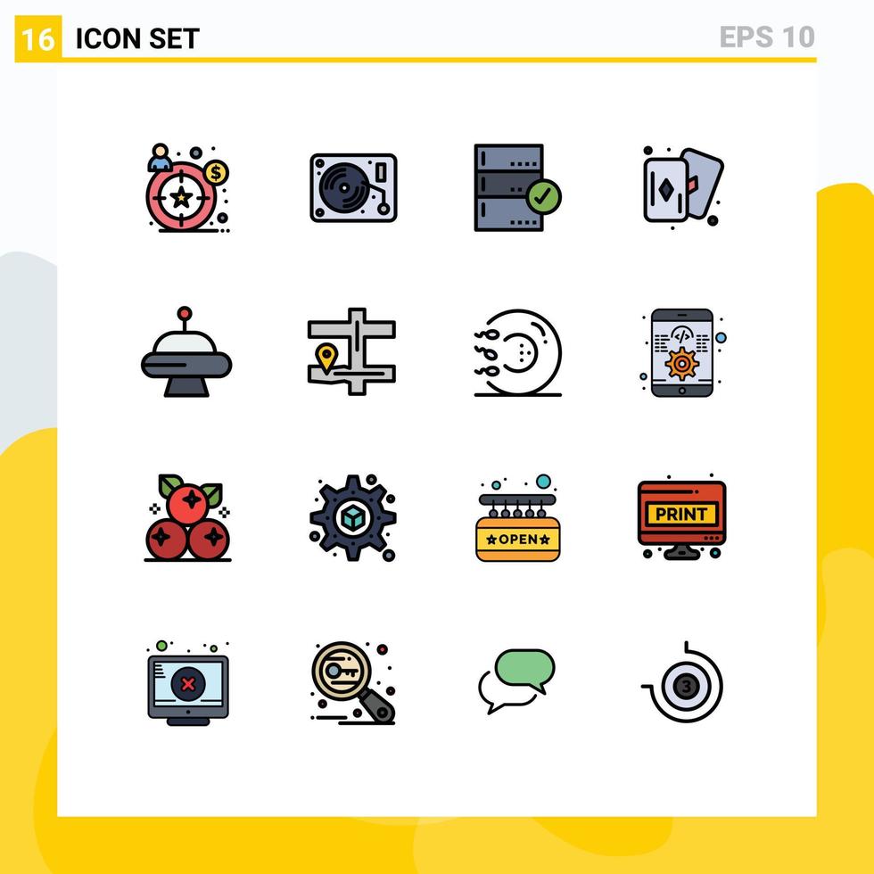 conjunto de 16 símbolos de ícones de interface do usuário modernos sinais para cartão de backup de abdução de ufo passatempos elementos de design de vetores criativos editáveis