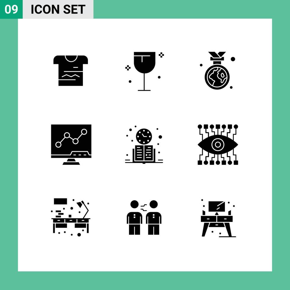 9 ícones criativos sinais e símbolos modernos do livro lcd wine chart ambiente elementos de design vetoriais editáveis vetor