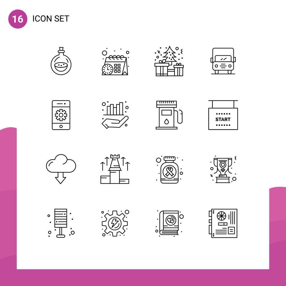 16 ícones criativos sinais e símbolos modernos de caixa de telefone celular van transporte elementos de design de vetores editáveis