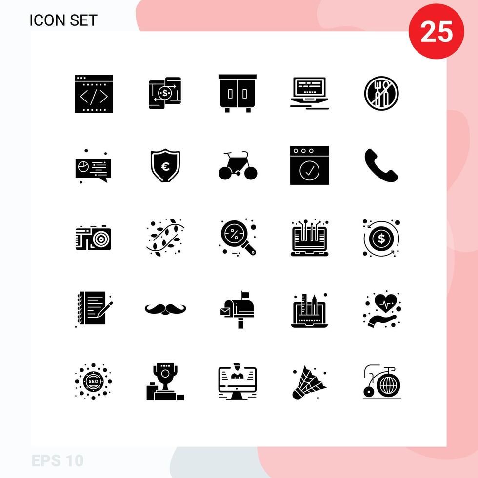 pacote de interface do usuário de 25 glifos sólidos básicos de elementos de design vetorial editáveis de móveis ponto a ponto da web em jejum vetor