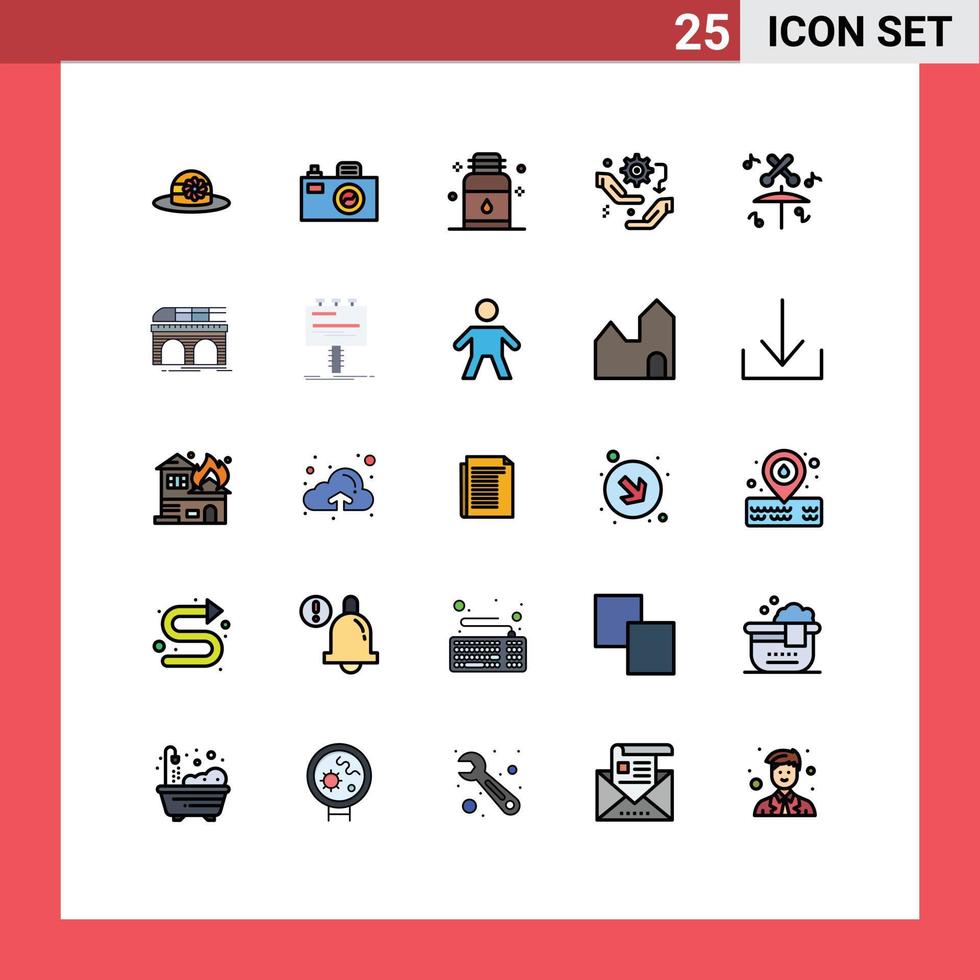 pacote de linha vetorial editável de 25 cores planas de linha preenchida simples de configuração de óleo de configuração de música elementos de design vetorial editáveis à mão vetor