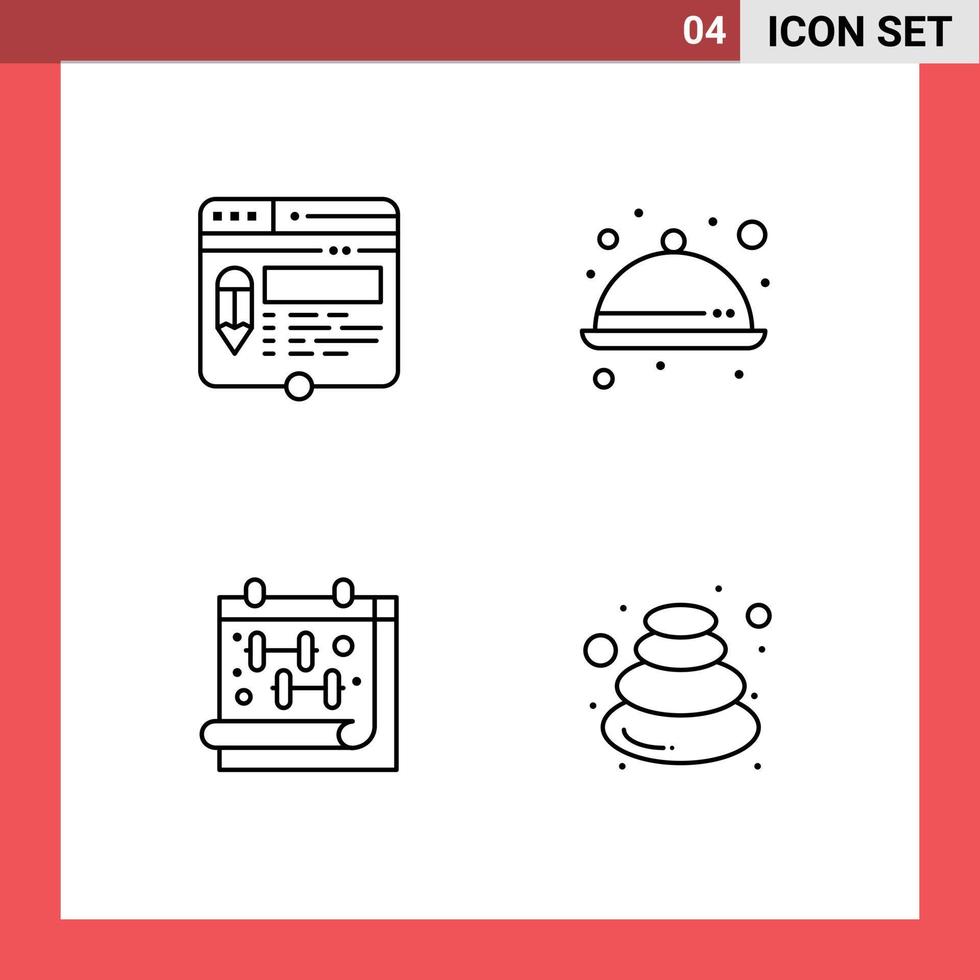 conjunto moderno de pictograma de 4 cores planas de linha preenchida de editar calendário site cozinha ginásio elementos de design vetorial editáveis vetor