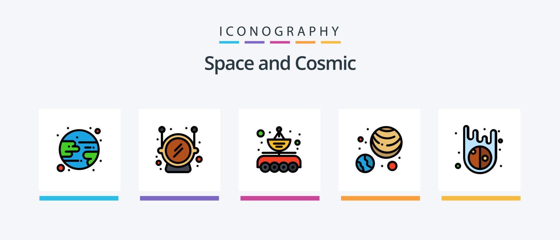 linha espacial cheia de 5 ícones incluindo . observação. sol. balão. aventura. design de ícones criativos vetor