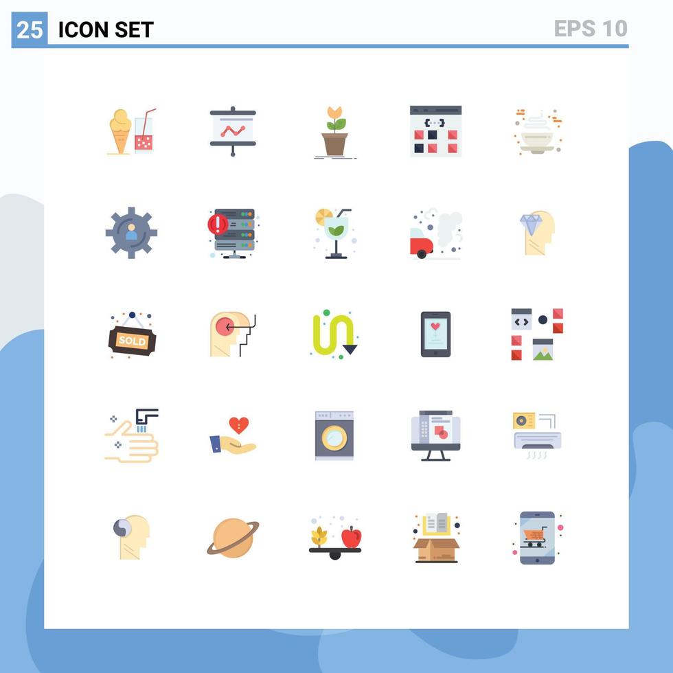 pacote de cores planas de 25 símbolos universais de interface desenvolver elementos de design de vetor editável de planta de codificação de aventura