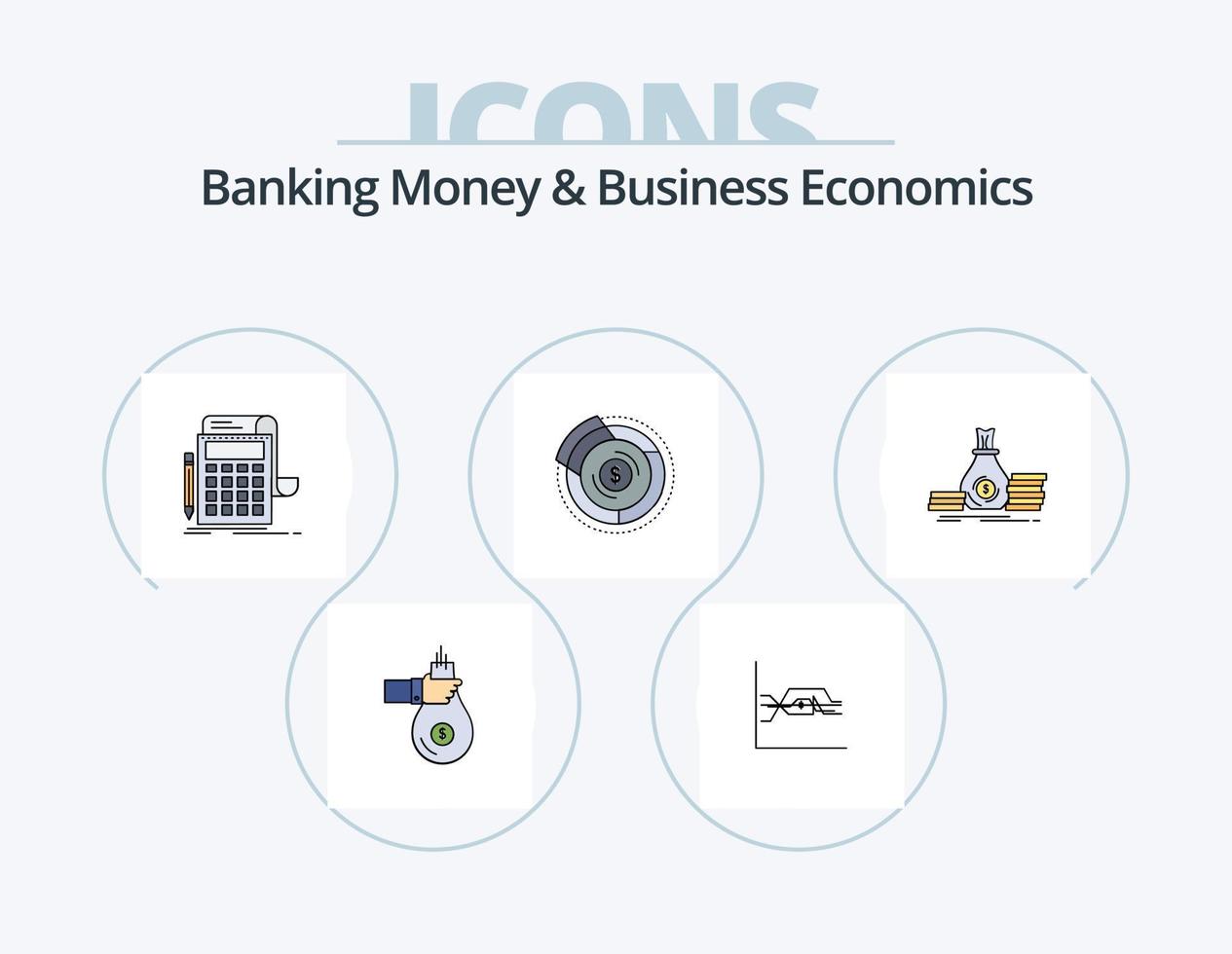 dinheiro bancário e linha de economia de negócios cheia de ícones do pacote 5 design de ícones. gráfico. Setas; flechas. prédio. dinheiro. investimento vetor