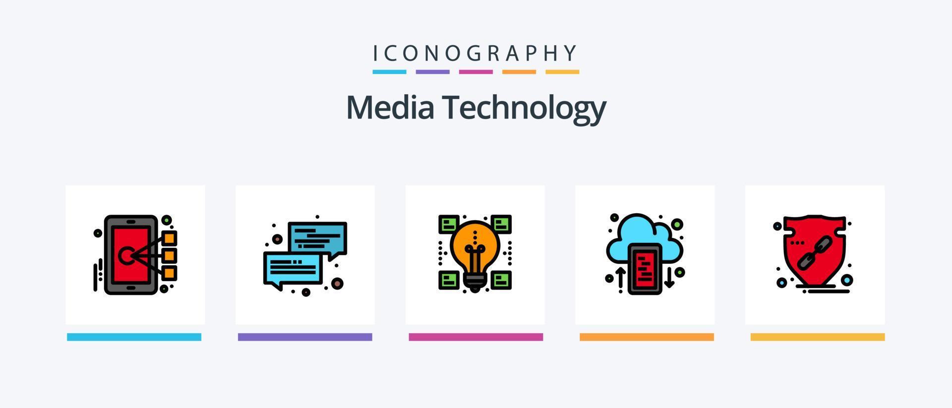 linha de tecnologia de mídia cheia de 5 ícones, incluindo mãos. confiar. célula. proteger. segurança. design de ícones criativos vetor