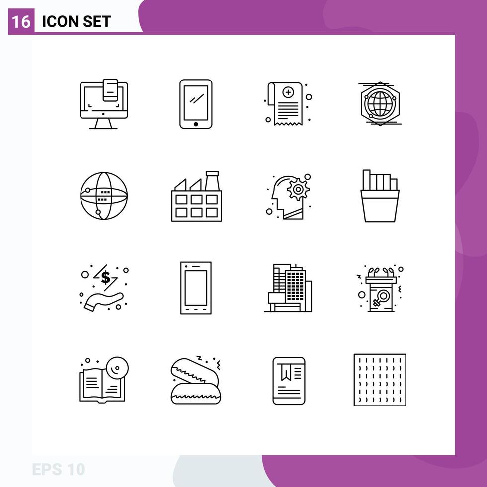 16 ícones criativos, sinais e símbolos modernos do relatório do polígono do iphone do espaço mundial, elementos de design vetorial editáveis vetor