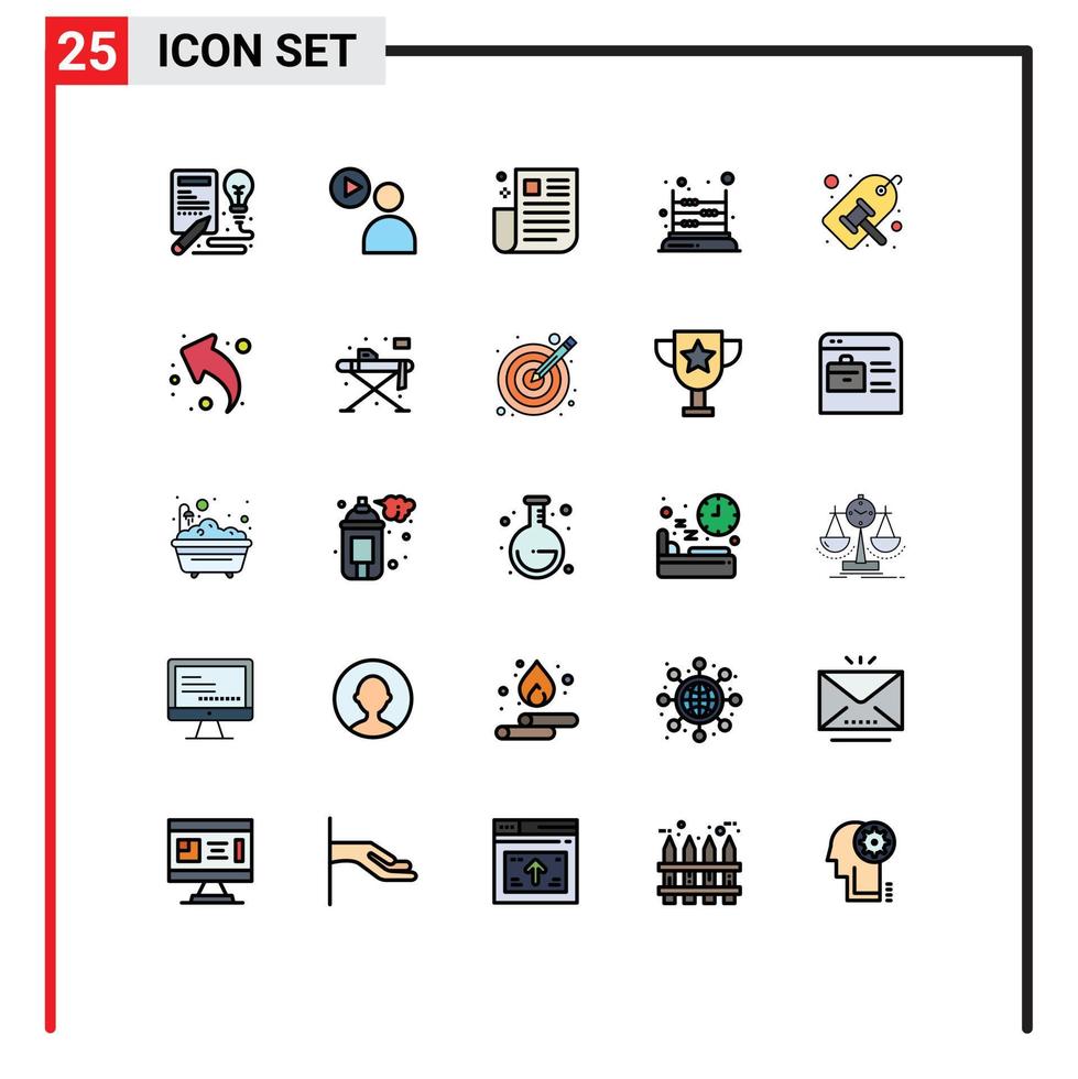 grupo de símbolos de ícone universal de 25 cores planas de linha preenchida moderna de interface de matemática escolar crianças ui elementos de design de vetores editáveis