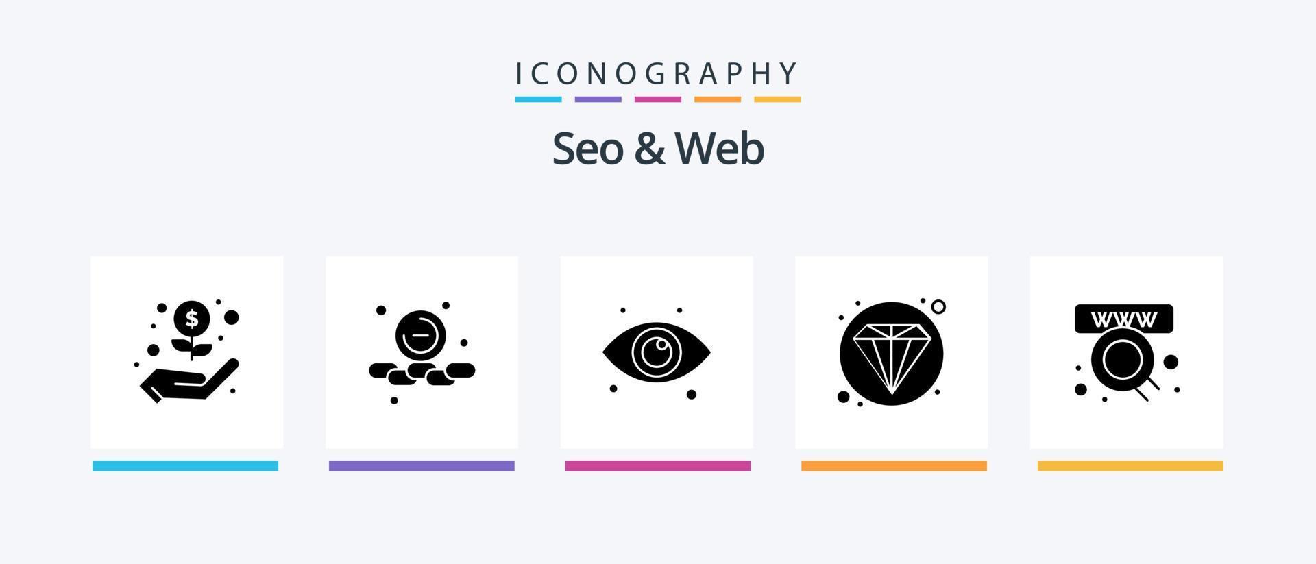 pacote de ícones seo e web glyph 5, incluindo web. on-line. visualizar. comércio. rede. design de ícones criativos vetor