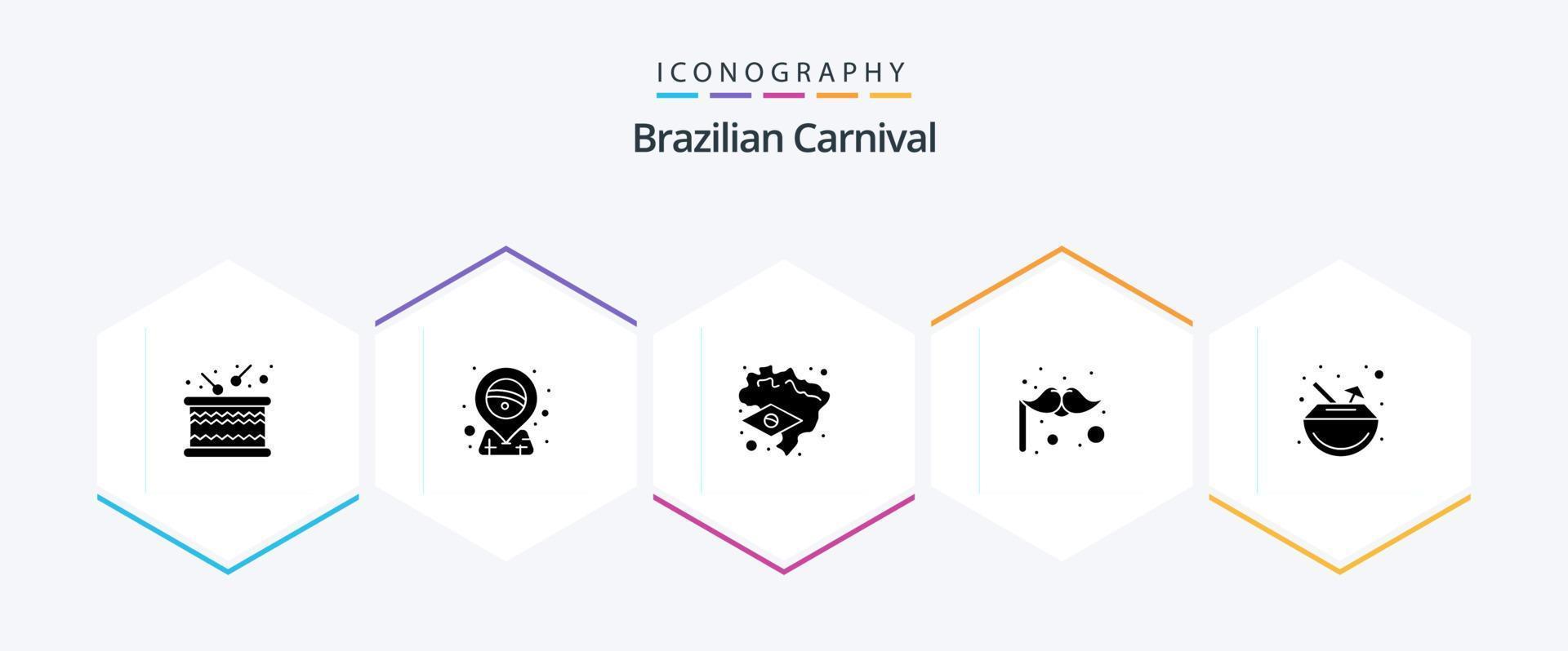 carnaval brasileiro pacote de ícones de 25 glifos incluindo coco. carnaval. brasil. bebida. fantasia vetor