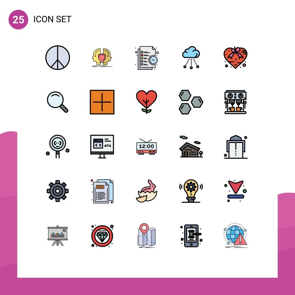 grupo de símbolos de ícone universal de 25 cores planas de linha preenchida moderna de armazenamento de coração tempo de conexão de negócios elementos de design de vetores editáveis