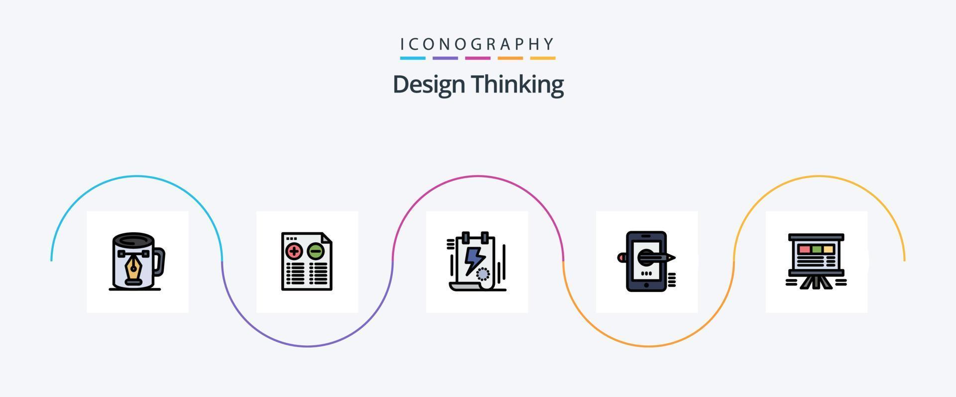 linha de pensamento de design cheia de pacote de 5 ícones planos, incluindo desenho. móvel. menos. Educação. parafuso vetor