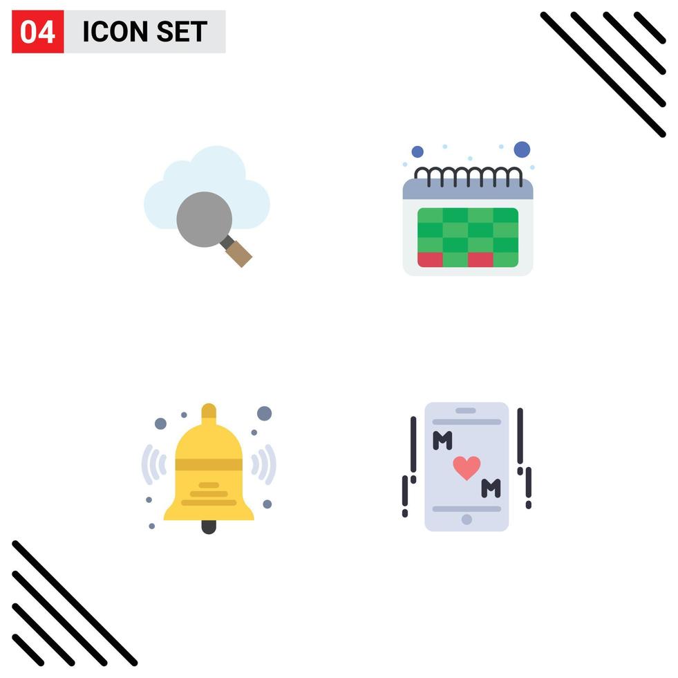 conjunto de 4 sinais de símbolos de ícones de interface do usuário modernos para sino de calendário de educação em nuvem amo elementos de design de vetores editáveis