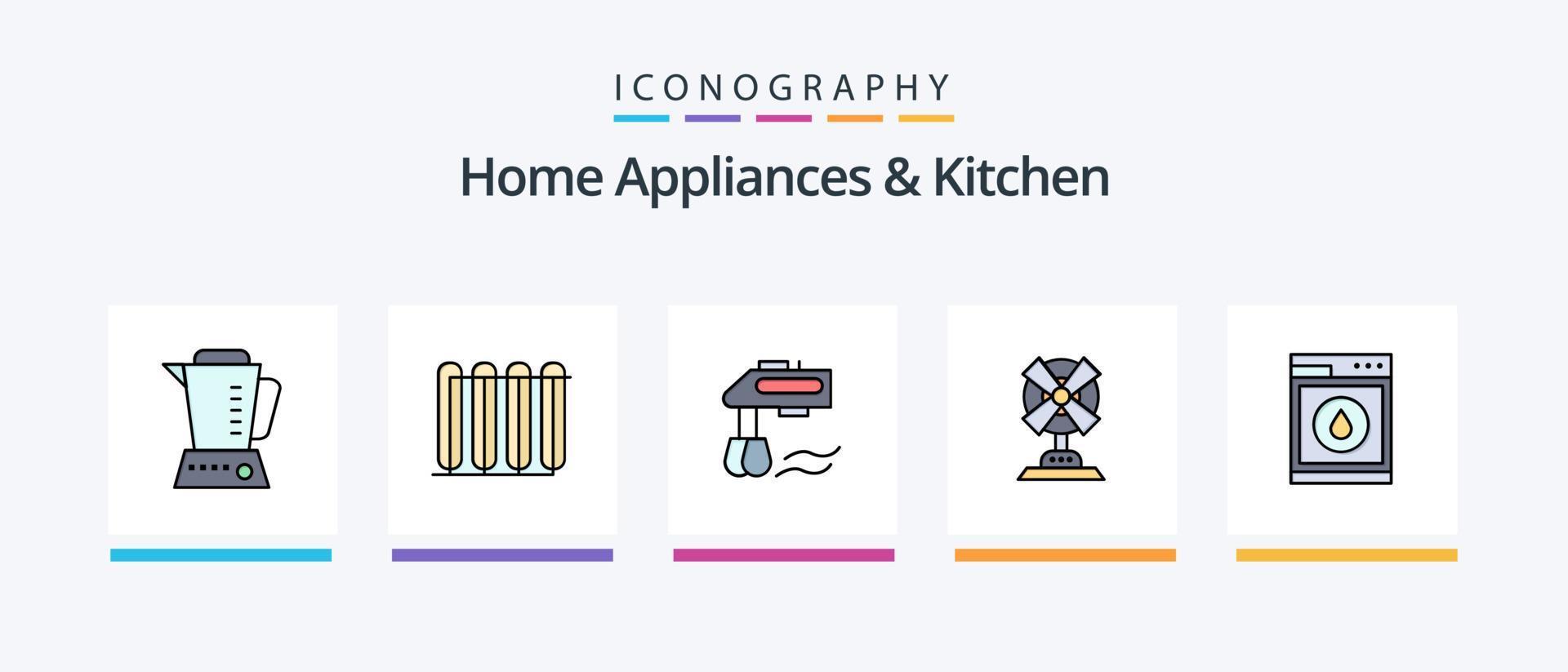 eletrodomésticos e linha de cozinha cheia de 5 ícones, incluindo alto-falante. woofer. jogo. cozinha. estação de jogo. design de ícones criativos vetor