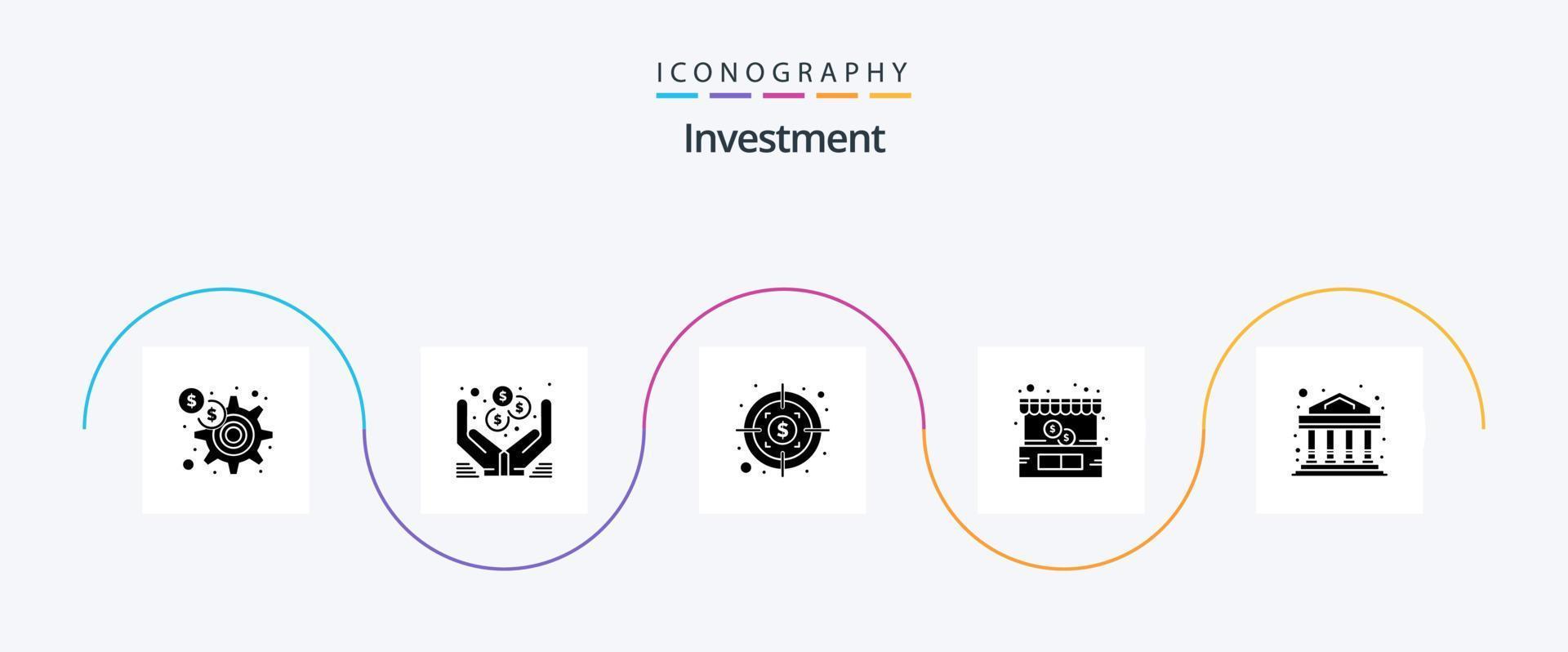 pacote de ícones de glifo 5 de investimento, incluindo investimento. banco. dólar. dinheiro. comércio eletrônico vetor