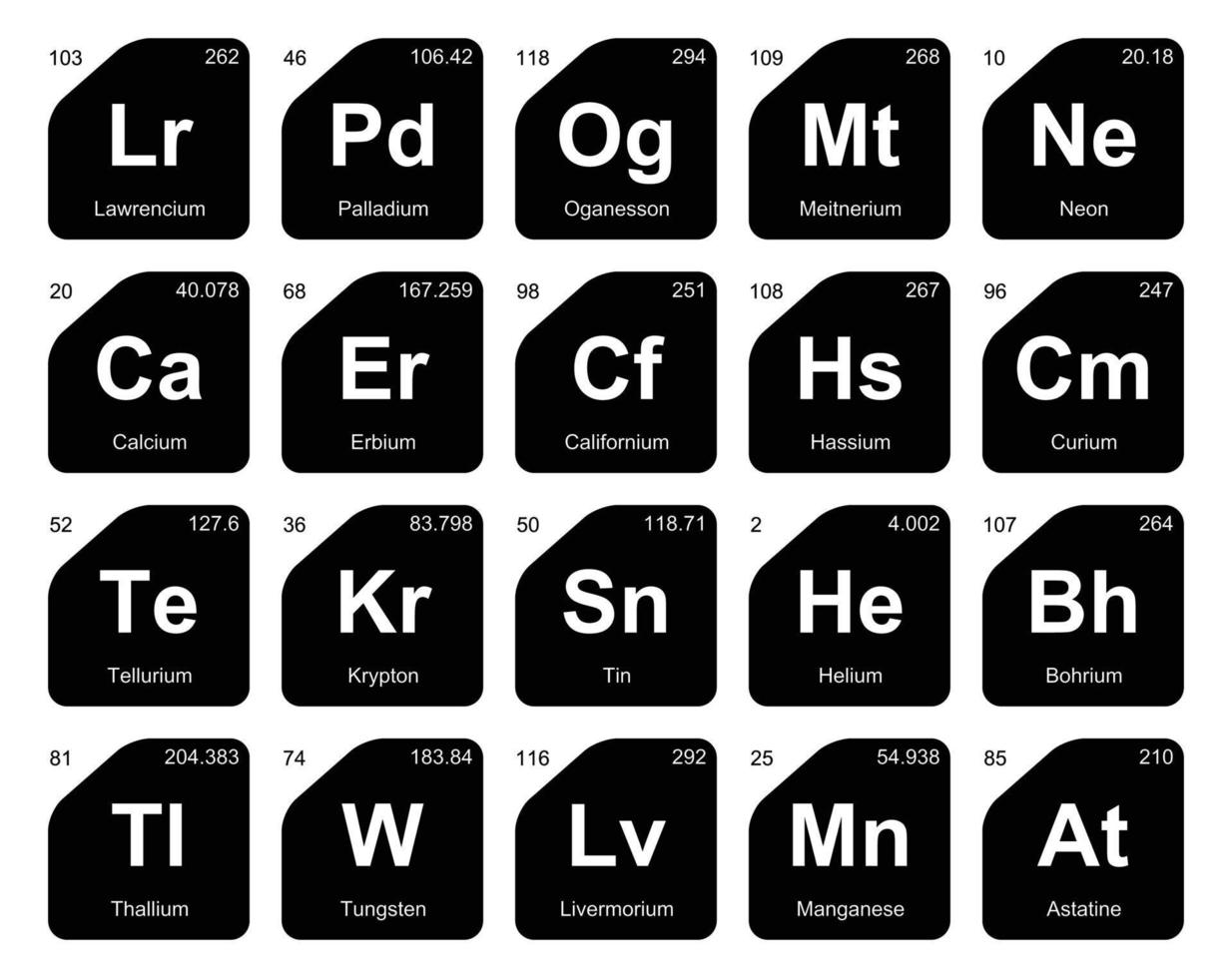 20 tabela periódica do design do pacote de ícones de elementos vetor