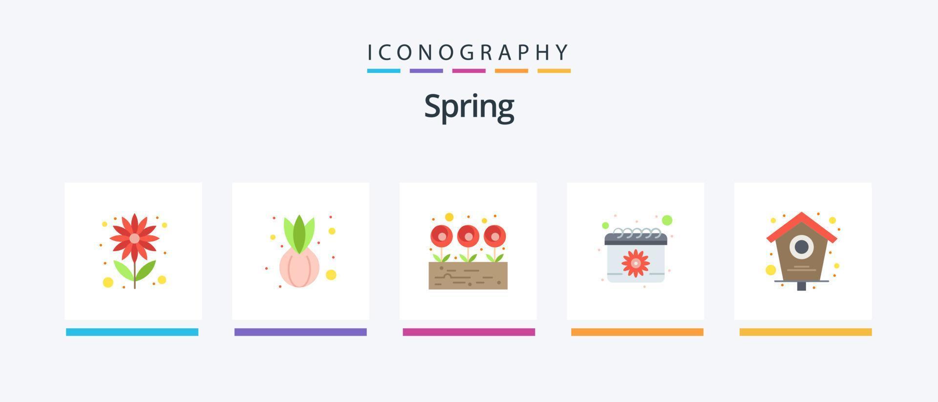 pacote de ícones de primavera plana 5, incluindo casa. pássaro. folha. data. páscoa. design de ícones criativos vetor