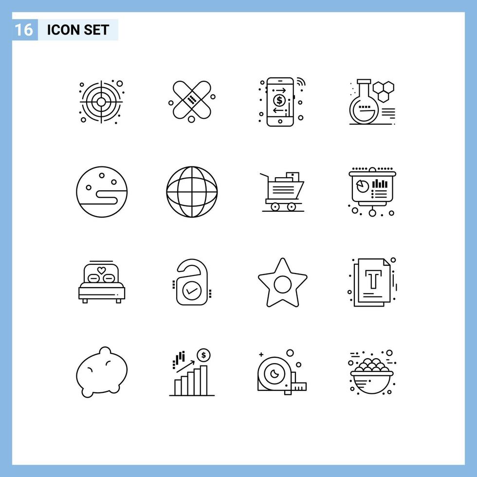 conjunto de esboço de interface móvel de 16 pictogramas de elementos de design de vetores editáveis de educação noturna de pagamento de tempo de internet