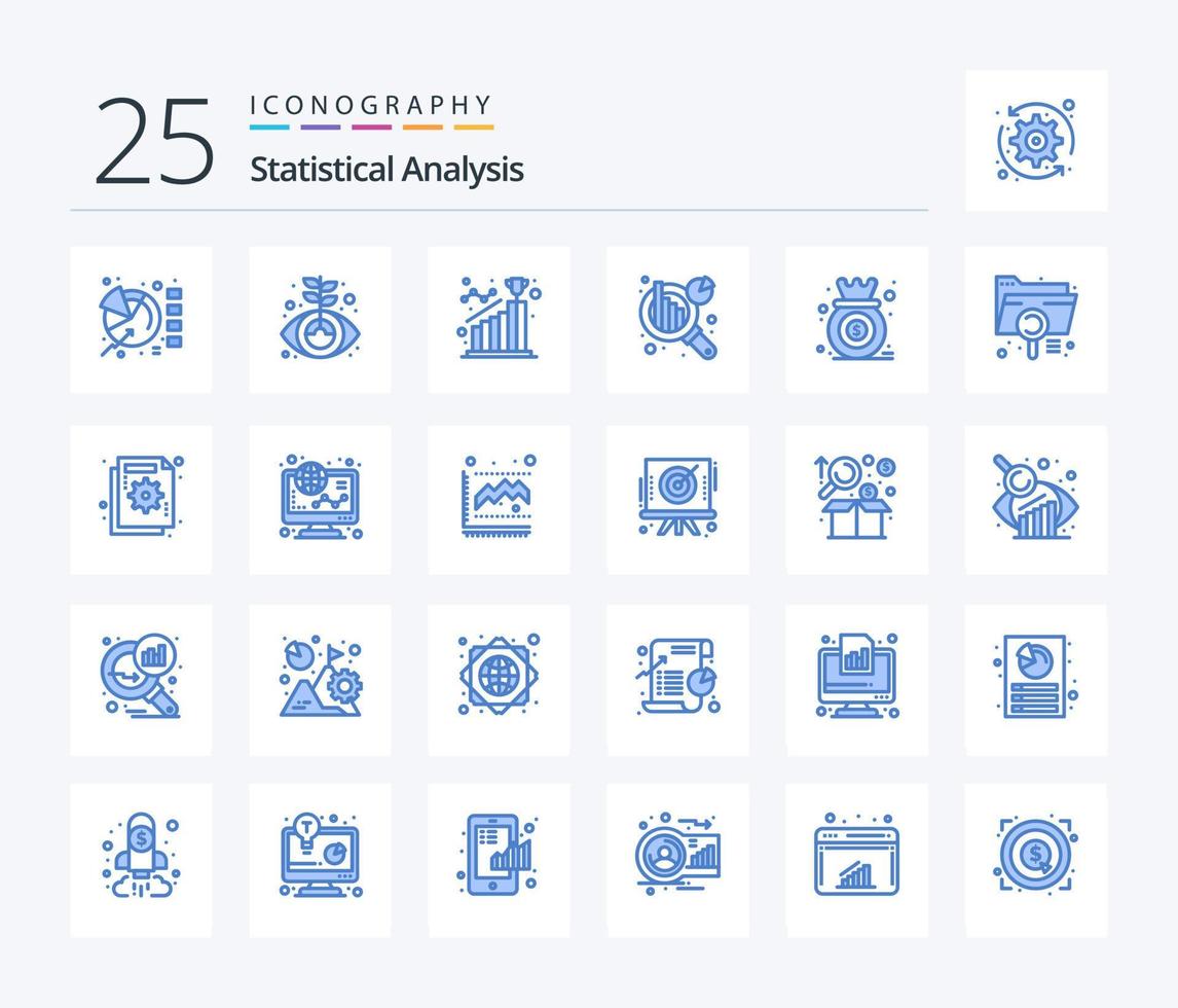 análise estatística 25 pacote de ícones de cor azul, incluindo gráfico. análise de informações. alcançar. análise de dados. etapa vetor