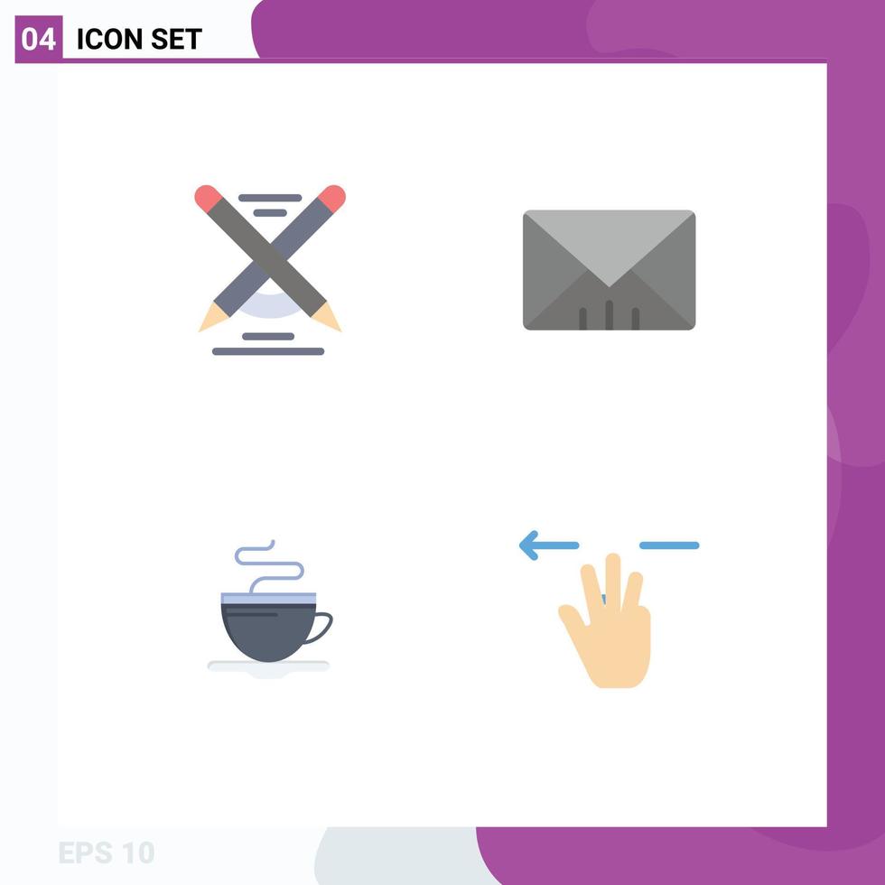 pacote de 4 ícones planos criativos de educação, café, gravação de gestos do usuário, elementos de design vetorial editáveis vetor