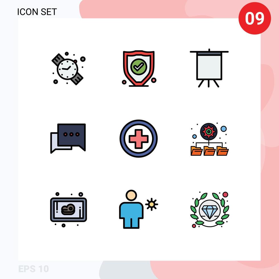 conjunto de 9 sinais de símbolos de ícones de interface do usuário modernos para suporte de sinal de pastas mais elementos de design de vetores editáveis de hospital