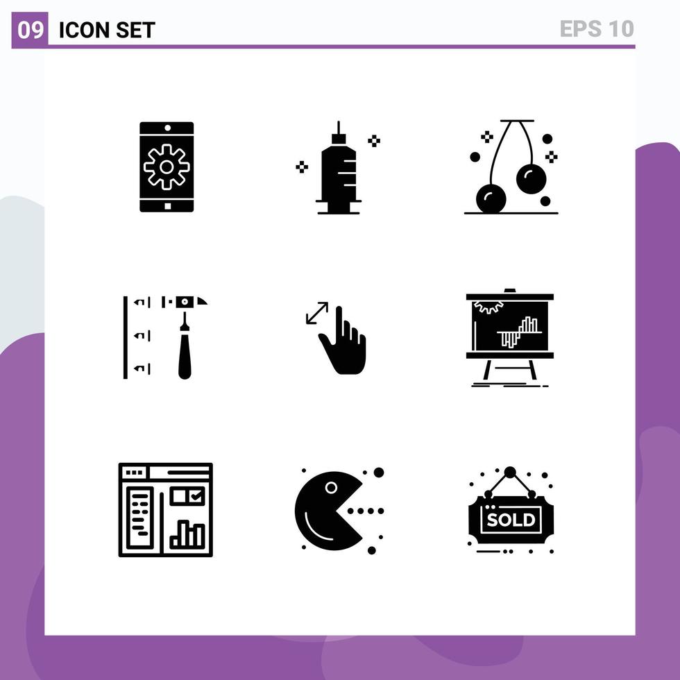pacote de 9 sinais e símbolos de glifos sólidos modernos para mídia impressa na web, como interface expandir elementos de design vetorial erroneamente editáveis ineficientes cereja vetor