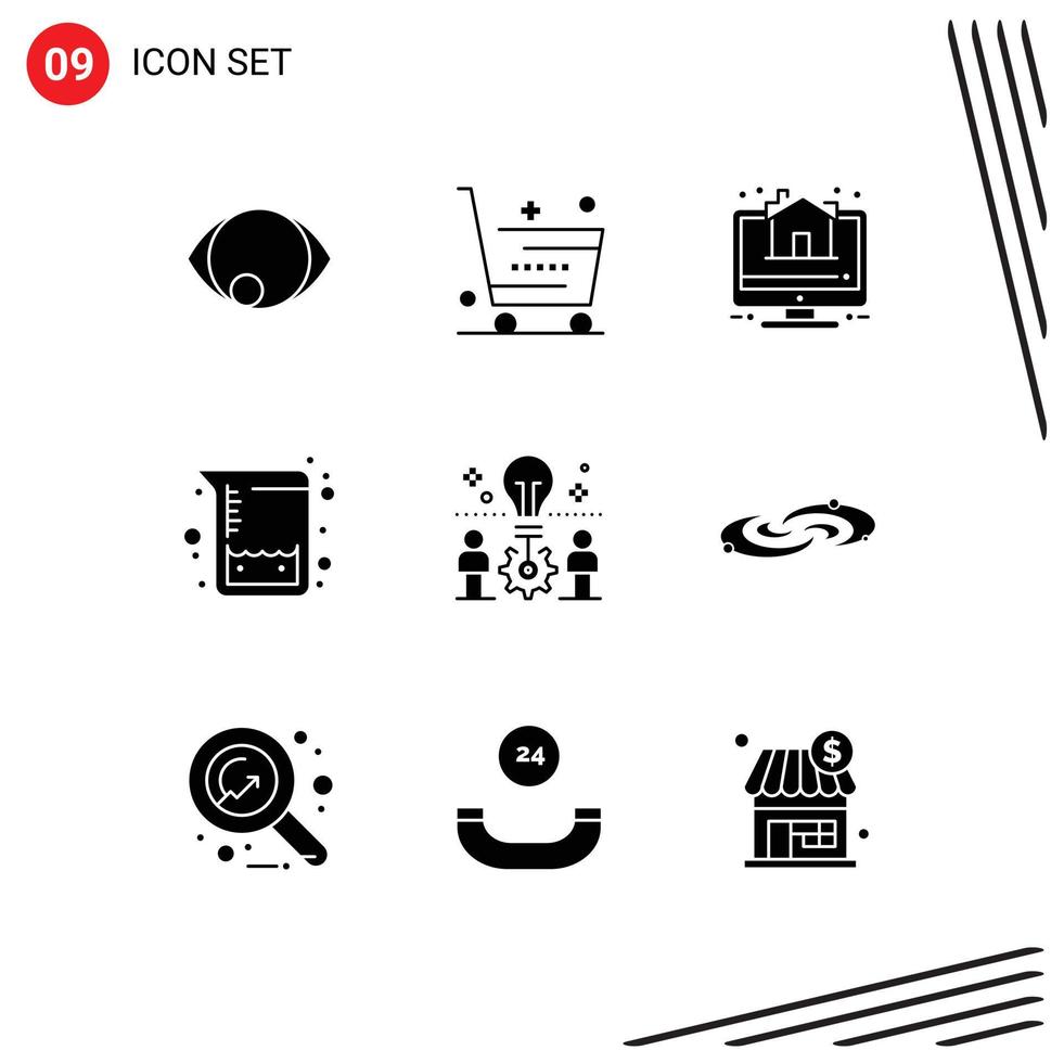 conjunto de 9 sinais de símbolos de ícones de interface do usuário modernos para teste de compras de tubo de bulbo imobiliário elementos de design de vetores editáveis