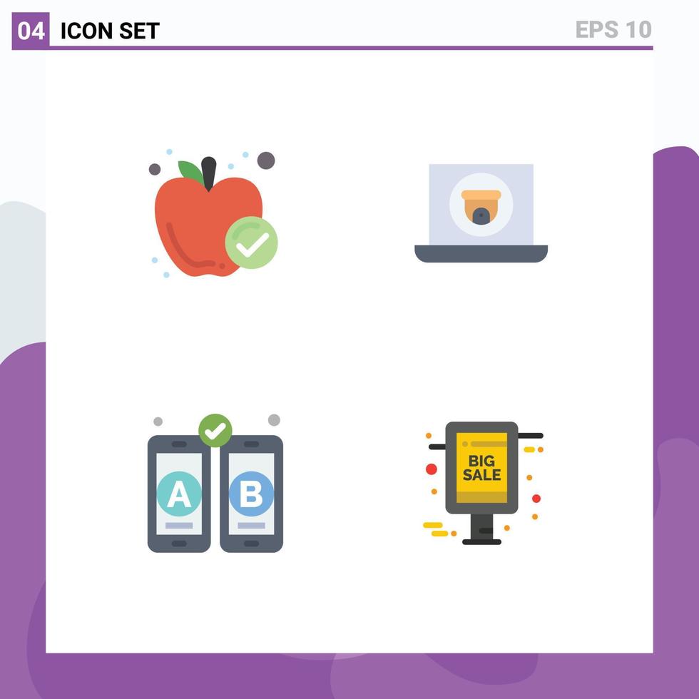 4 conceito de ícone plano para sites móveis e aplicativos apple web design vídeo de comida saudável grande venda elementos de design de vetores editáveis