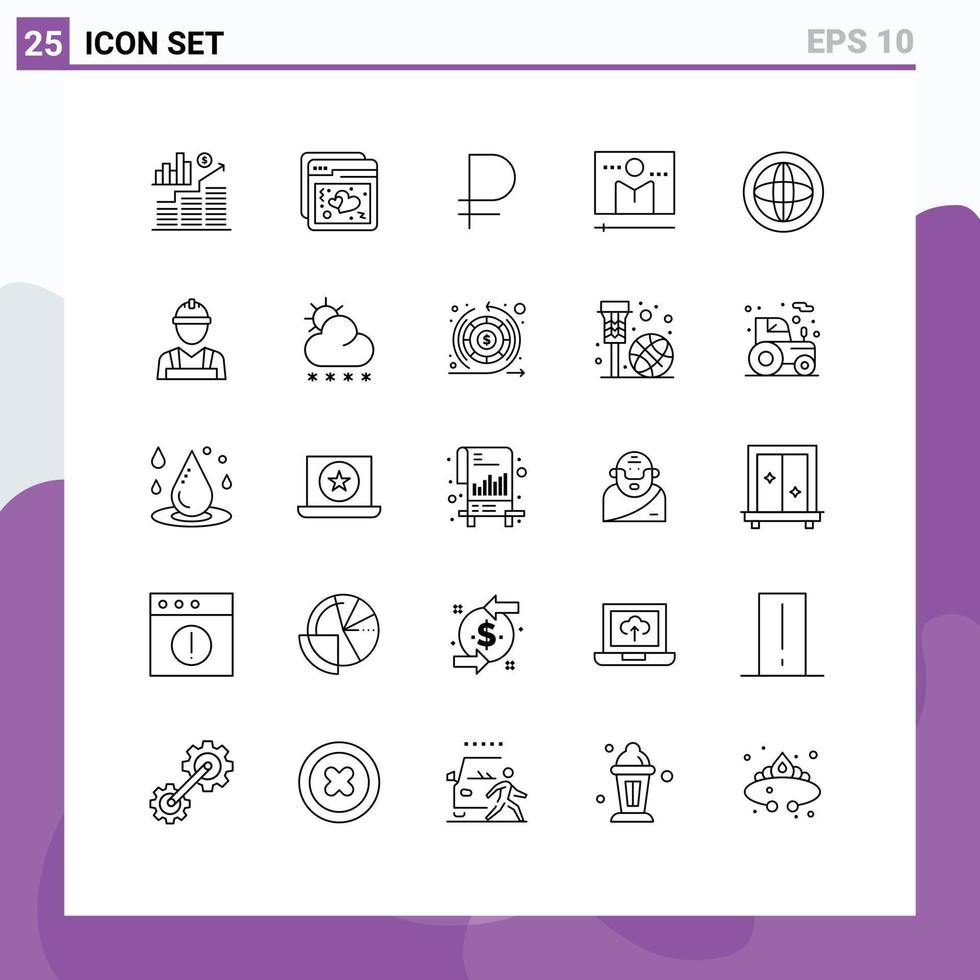 grupo de sinais e símbolos de 25 linhas para elementos de design de vetores editáveis de mídia de rublo do media player central