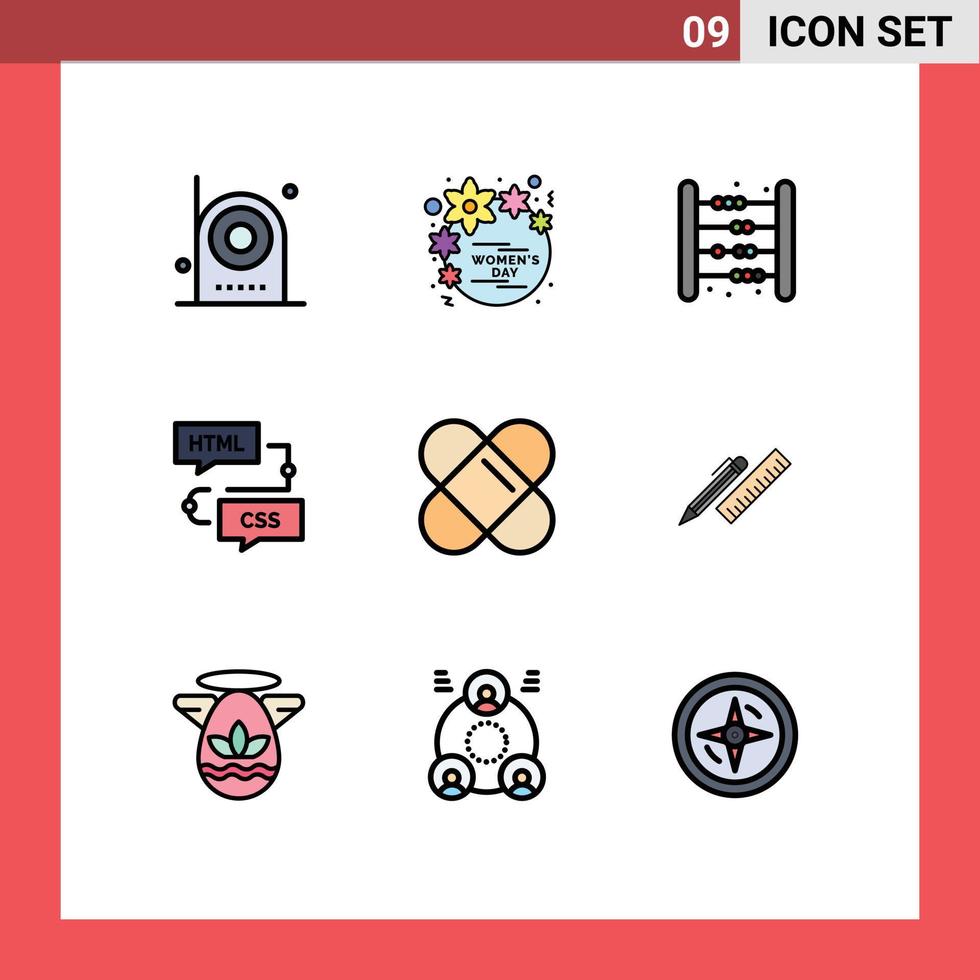 conjunto de 9 sinais de símbolos de ícones de interface do usuário modernos para desenvolvimento de codificação de mulheres jogo de matemática elementos de design de vetores editáveis